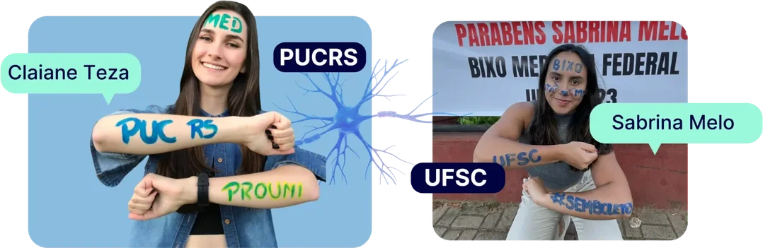 Claiane Teza, aprovada na PUCRS, e Sabrina Melo, aprovada na UFSC